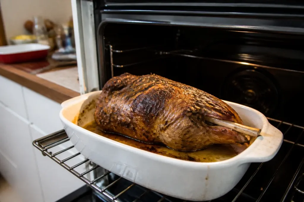 Gigot d'agneau dans un four, illustrant comment réchauffer un gigot d'agneau efficacement