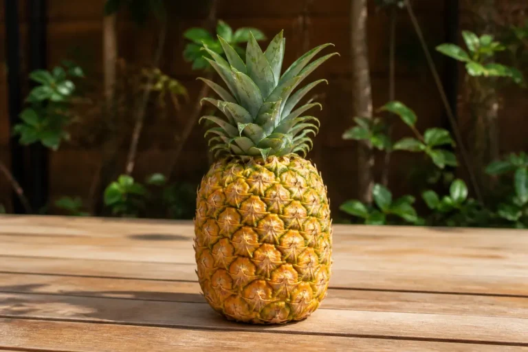 Ananas mûr sur table en bois expliquant comment savoir si un ananas est mûr