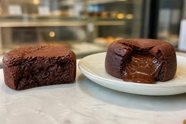 Deux gâteaux au chocolat illustrant la différence entre moelleux et fondant.