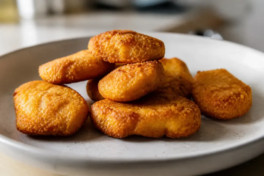Assiette de nuggets surgelés cuits à l'airfryer dorés et croustillants