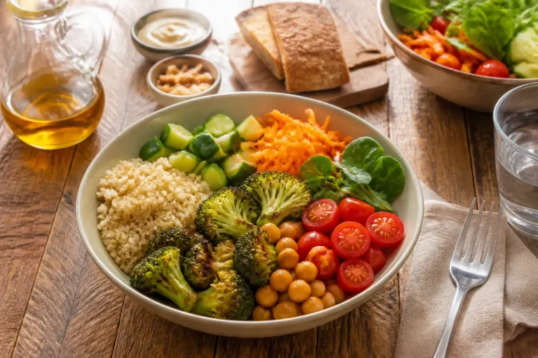 Bol végétarien coloré et équilibré pour déjeuner sur maviehealthy.com avec légumes variés et quinoa